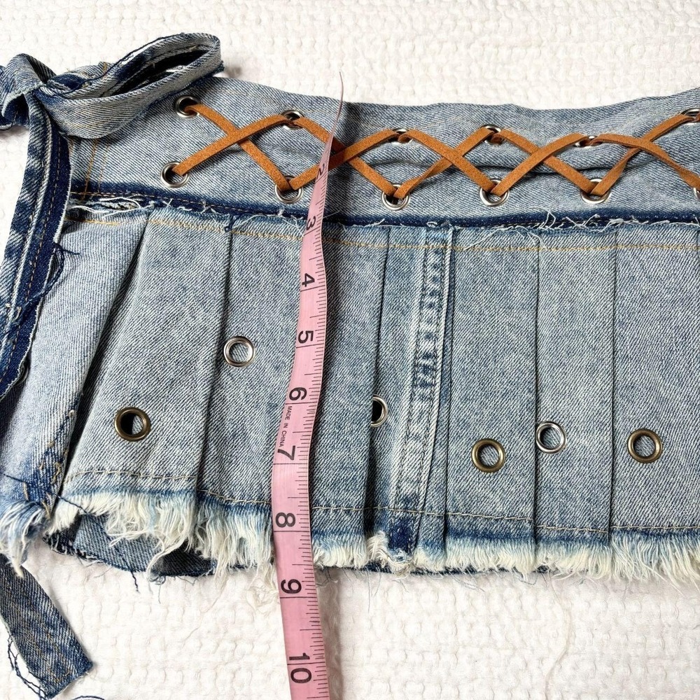 upcycled denim pleated mini skirt-belt - Picture 6 of 6